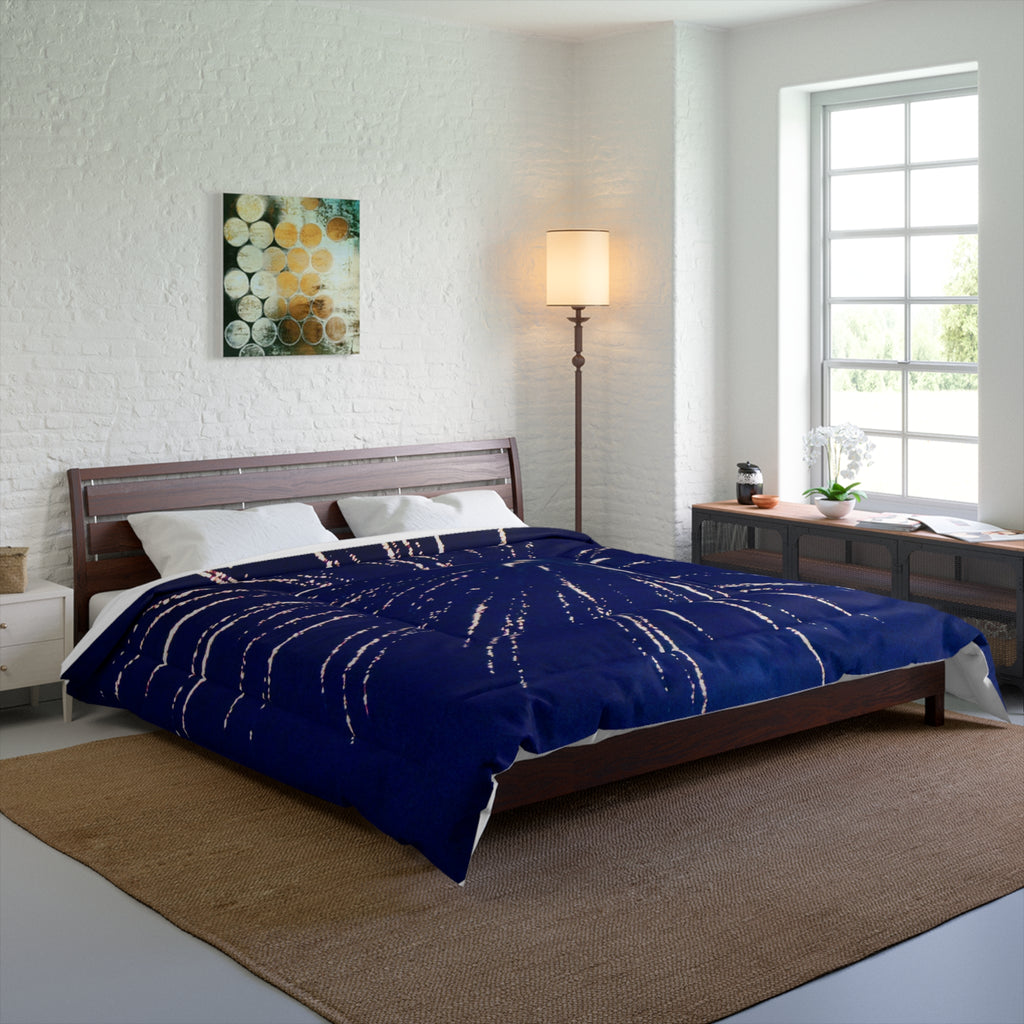Firework Burst Comforter — Navy Blue Celebration Bedding
