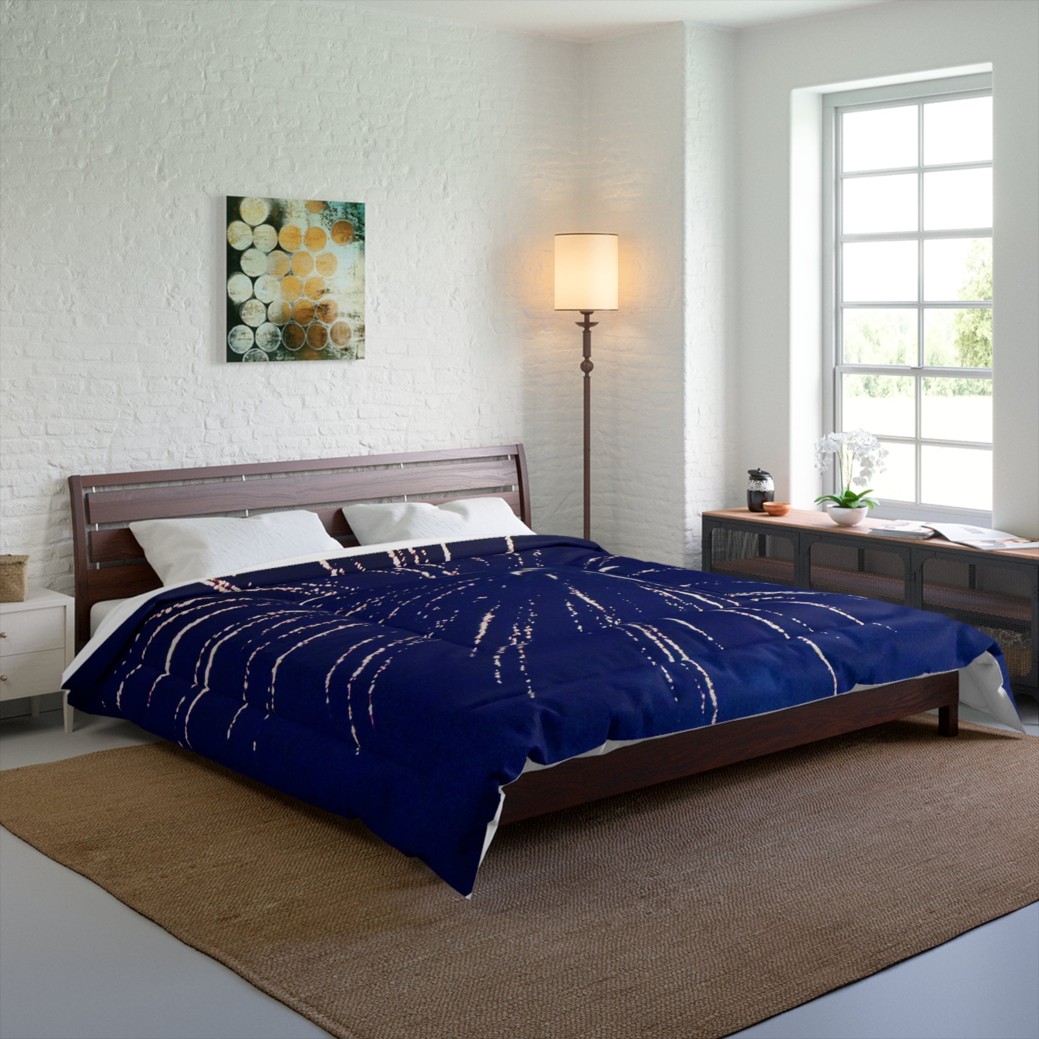Firework Burst Comforter — Navy Blue Celebration Bedding