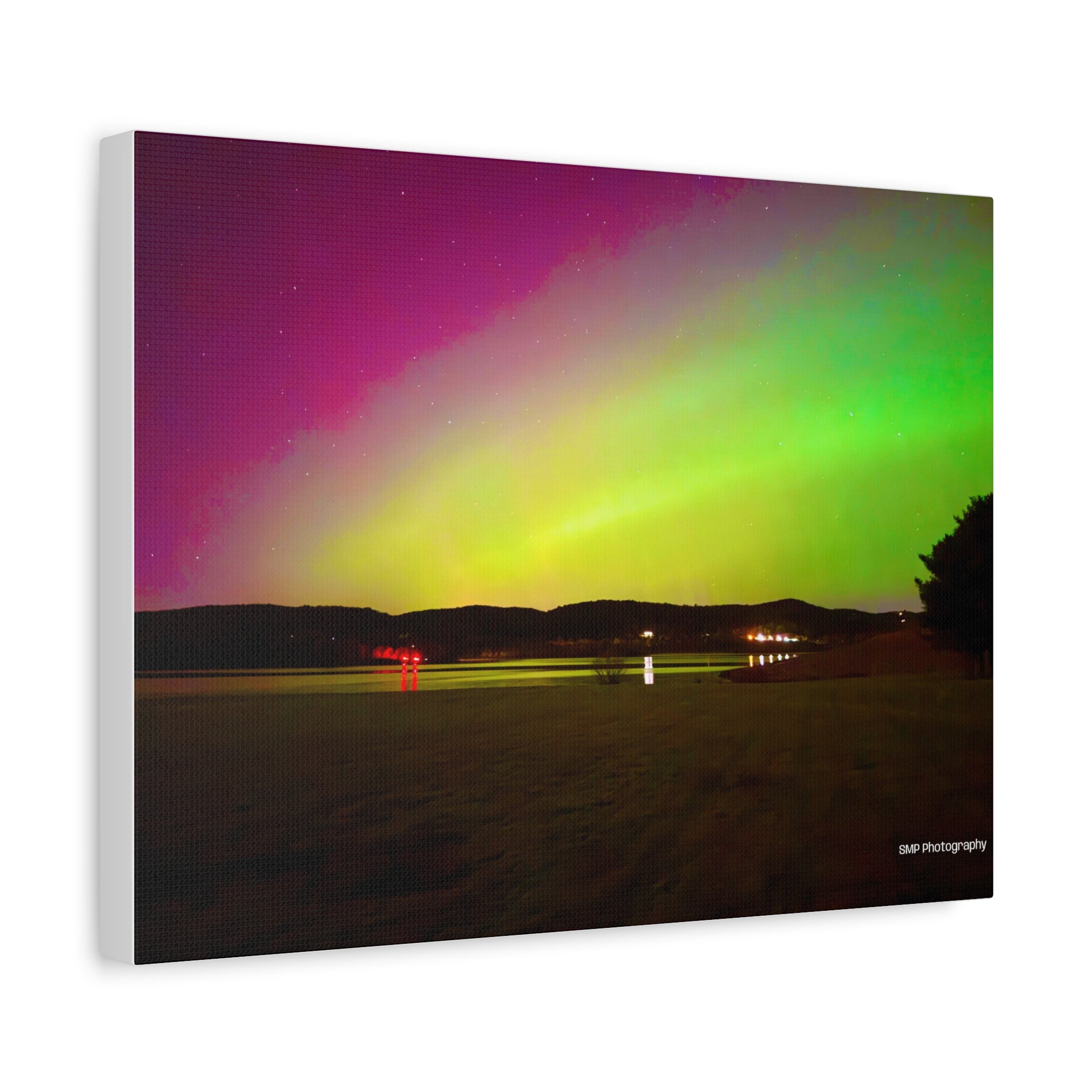 Aurora Night Sky Matte Canvas Print — Colorful Northern Lights Landscape