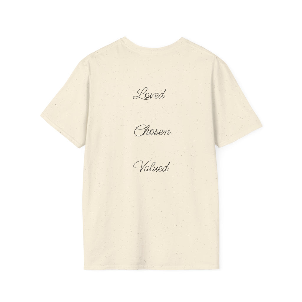 Rose Photo T-Shirt — "Loved, Chosen, Valued" Inspirational Floral Tee