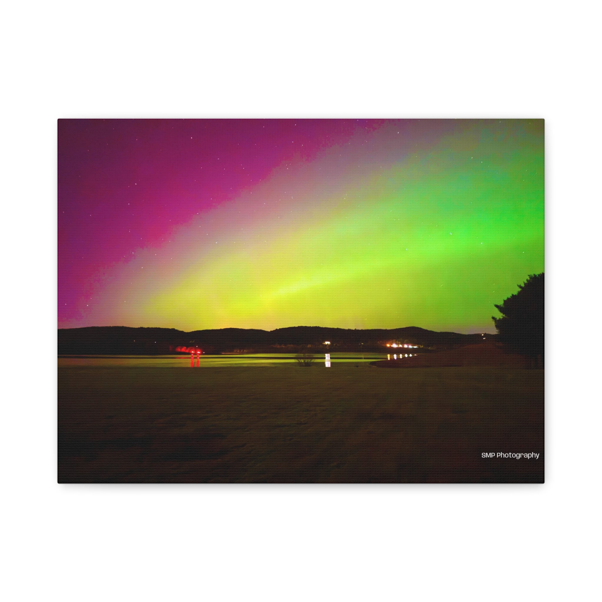 Aurora Night Sky Matte Canvas Print — Colorful Northern Lights Landscape