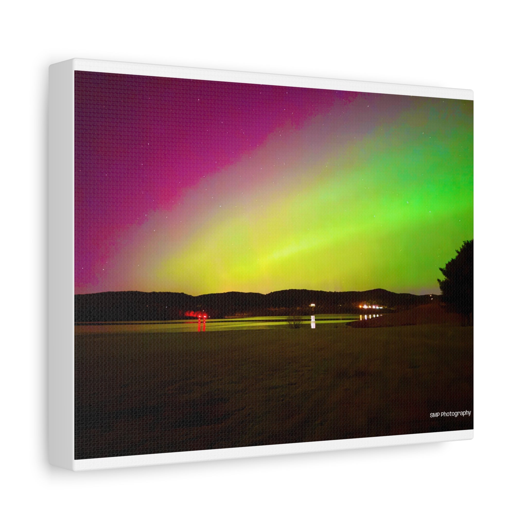Aurora Night Sky Matte Canvas Print — Colorful Northern Lights Landscape