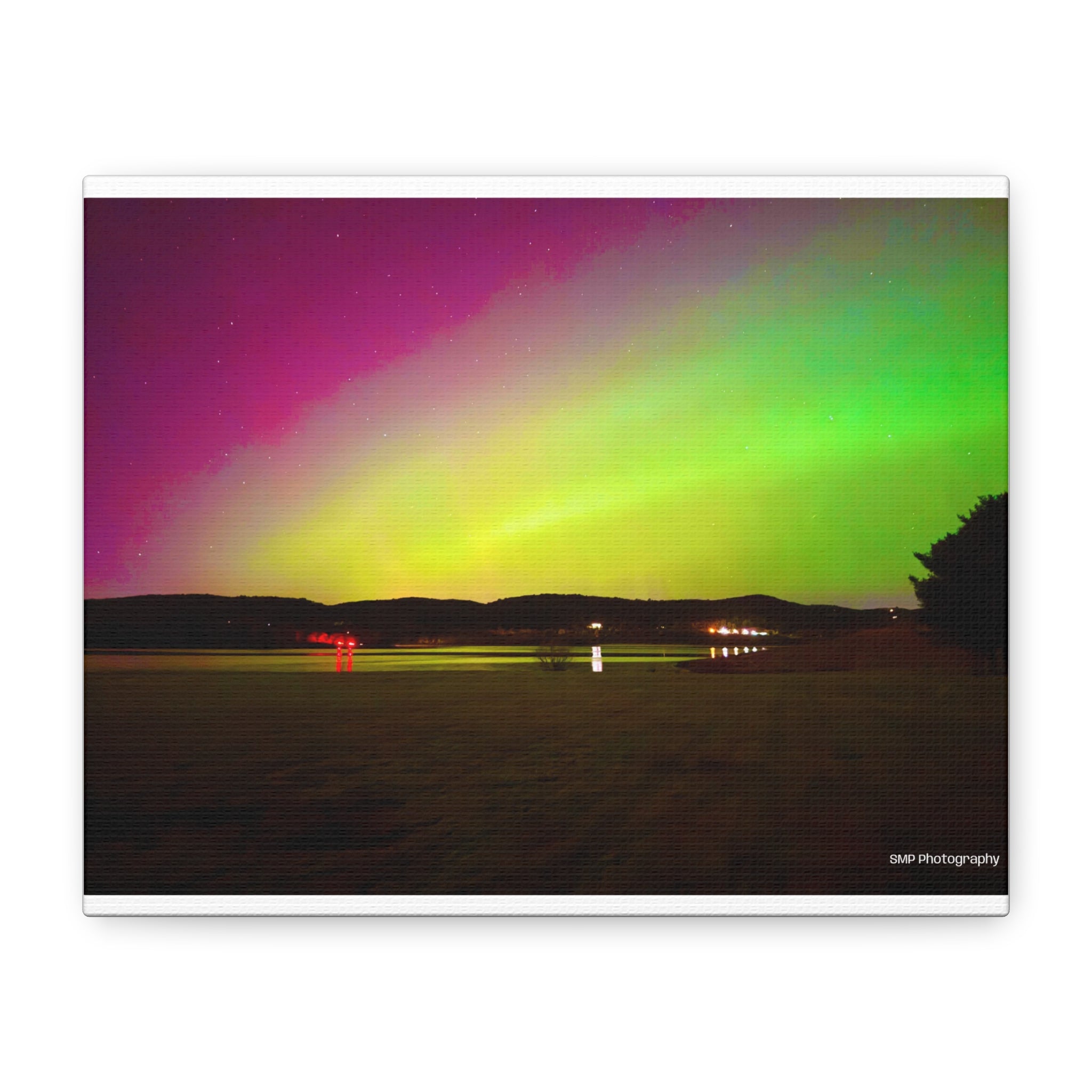 Aurora Night Sky Matte Canvas Print — Colorful Northern Lights Landscape