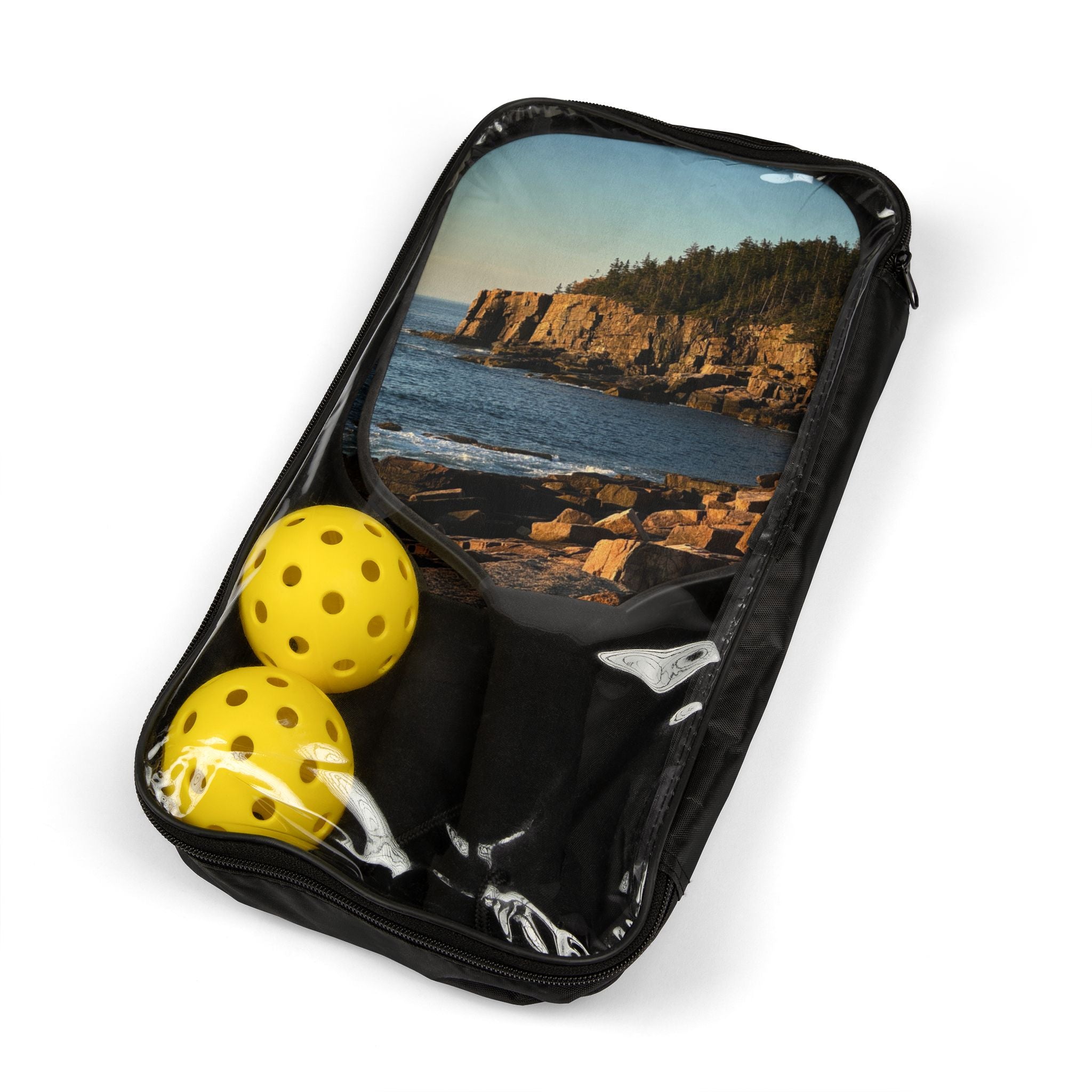 Coastal Cliffs Pickleball Paddle Set — Scenic Ocean Design Kit (2 Paddles + Balls)