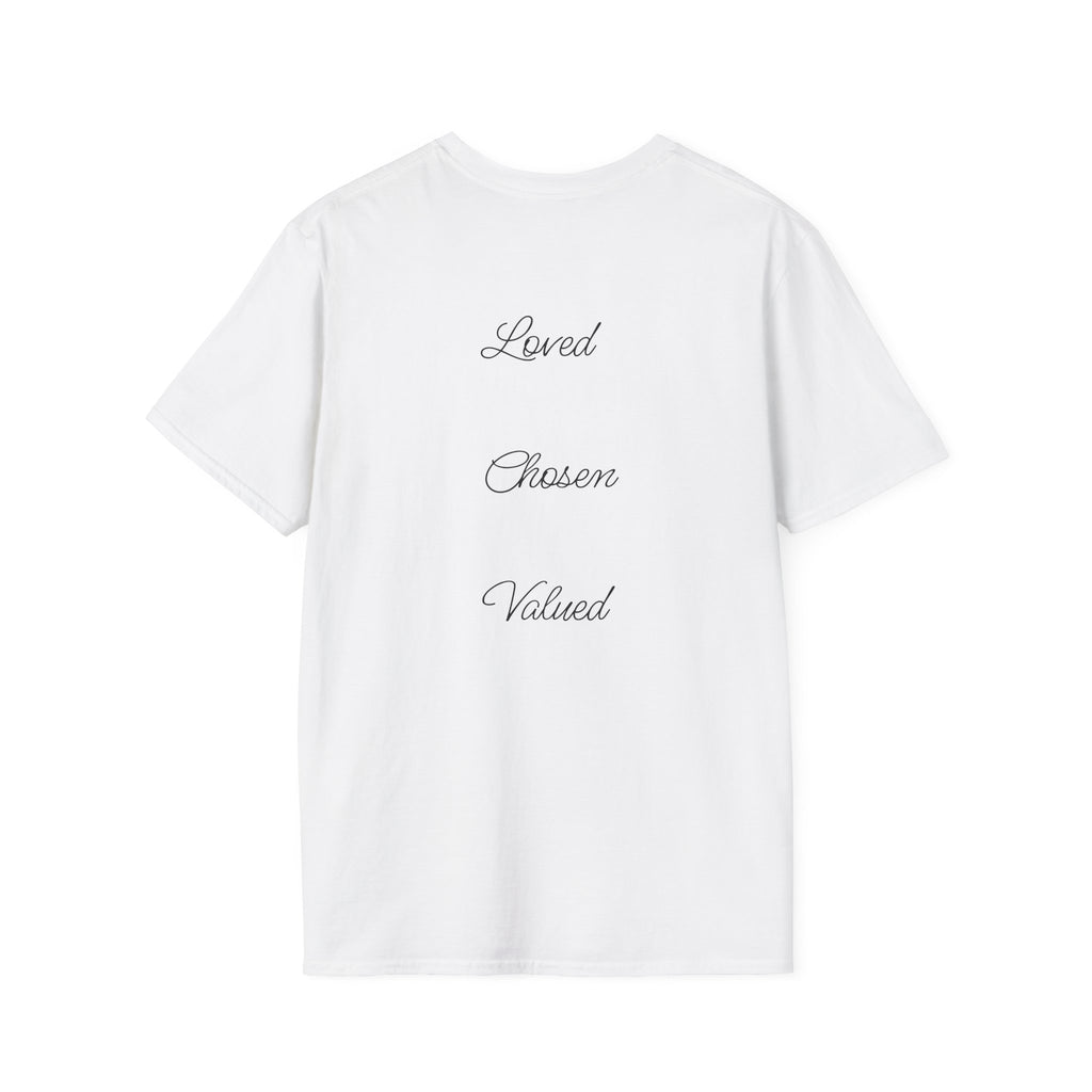 Rose Photo T-Shirt — "Loved, Chosen, Valued" Inspirational Floral Tee