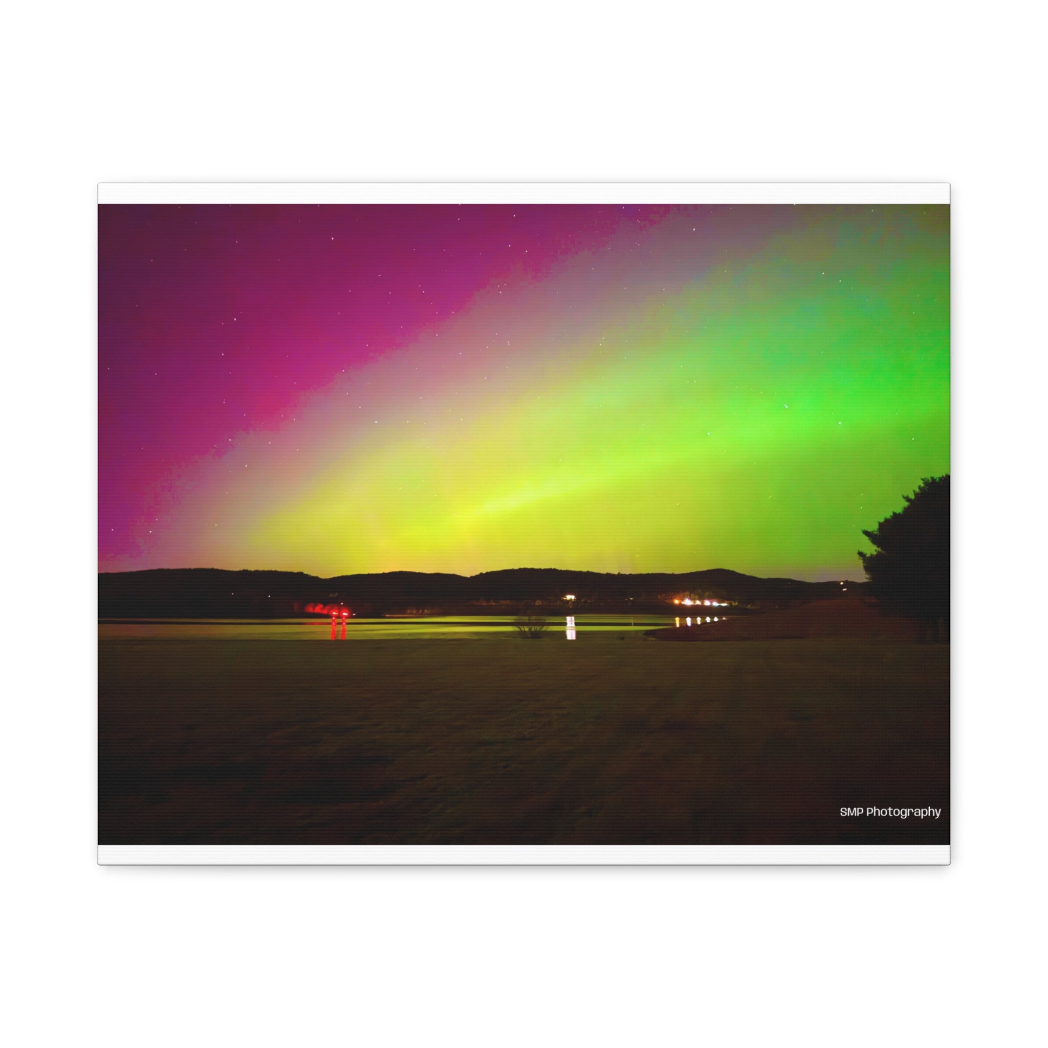 Aurora Night Sky Matte Canvas Print — Colorful Northern Lights Landscape